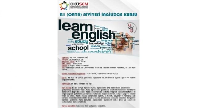 OKÜSEM’den Yetişkinlere İngilizce Kursu